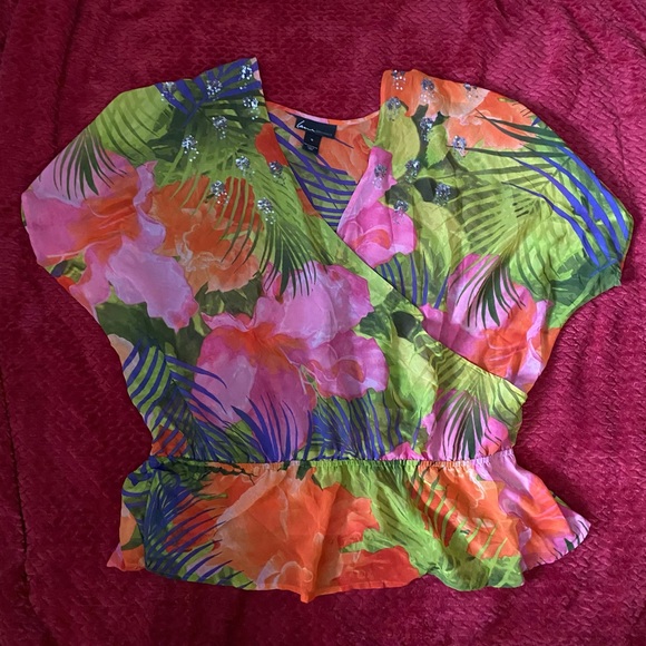 Lane Bryant Tunic Top Blouse Cover Up Floral Hawaiian Print Sheer Size 16 - Picture 2 of 11